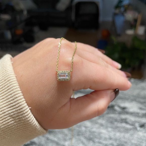 Adina Eden Pave Outlined Baguette Solitaire Pendant Necklace - Picture 5 of 8